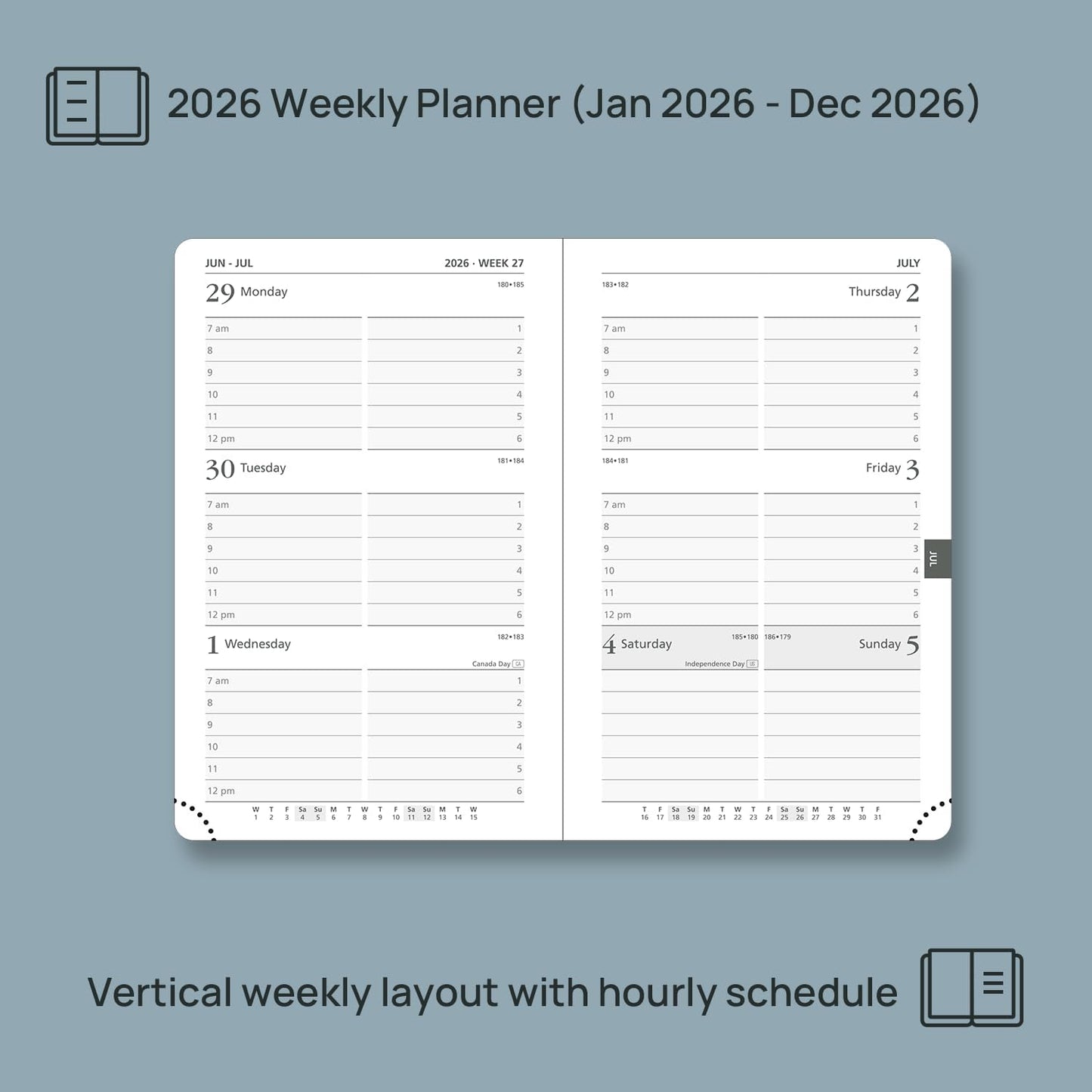 POPRUN 2026 Planner (Pocket Size 4''x 6.25'' Hardcover) - Small Calendar for Purse with Hourly Schedule & Vertical Weekly Layout, Monthly Calendars, 100 GSM - Light Yellow