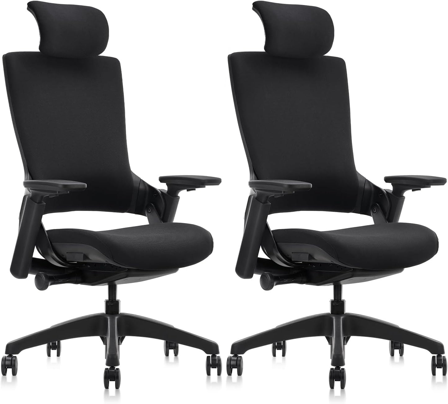 CLATINA Ergonomic High Swivel Executive Chair with Adjustable Height Head 3D Arm Rest Lumbar Support and Upholstered Back for Home Office Studio, Black Fabric, 2 Pack