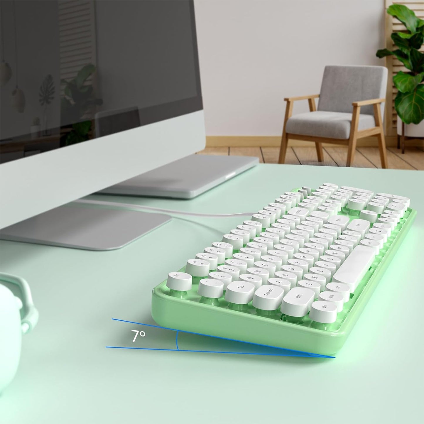Computer Keyboard Wired, Plug Play USB Keyboard with Large Number Pad, Caps Indicators, Foldable Stands, Full Size Keyboard for Windows PC Laptop (Green-White)