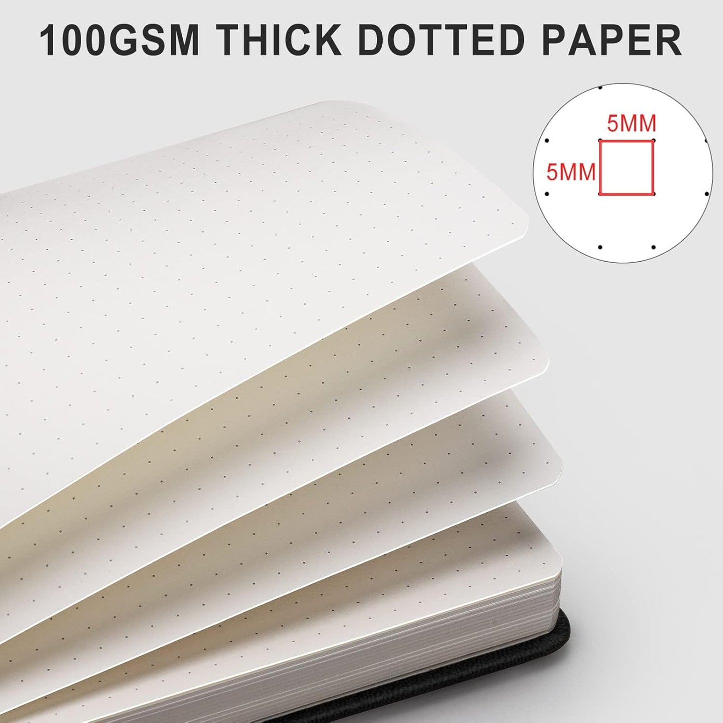 AHGXG Bullet Dotted Journal - 320 Numbered Pages Dot Grid Notebook A5 Thick Journal, 100gsm Thick Dotted Paper, Leather Hardcover,Inner Pocket, 5.75'' × 8.38'' - Black