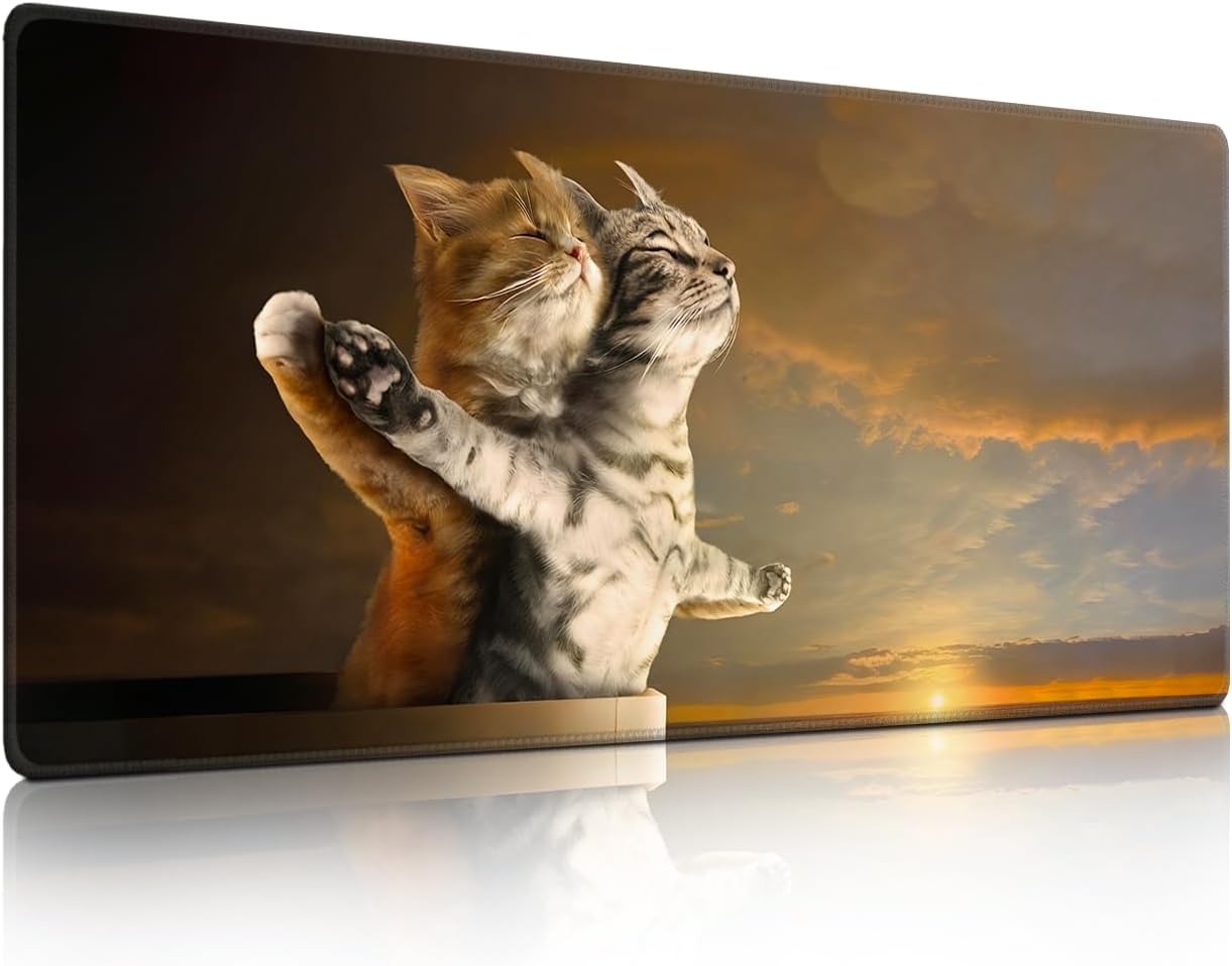 Titanic Funny Cat Mouse Pad with Sunset Scene - Large Non-Slip Desk Mat for Office, PC & Laptop - 35.5"x15.7" x 3mm