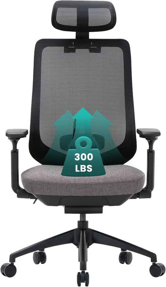 COLAMY Ergonomic Office Chair, High Back Office Executive Desk Chair, Mesh Office Chair Lumbar Support with Adjustable Headrest and 4D Arms, Slide Seat, Tilt Lock-Darkgrey