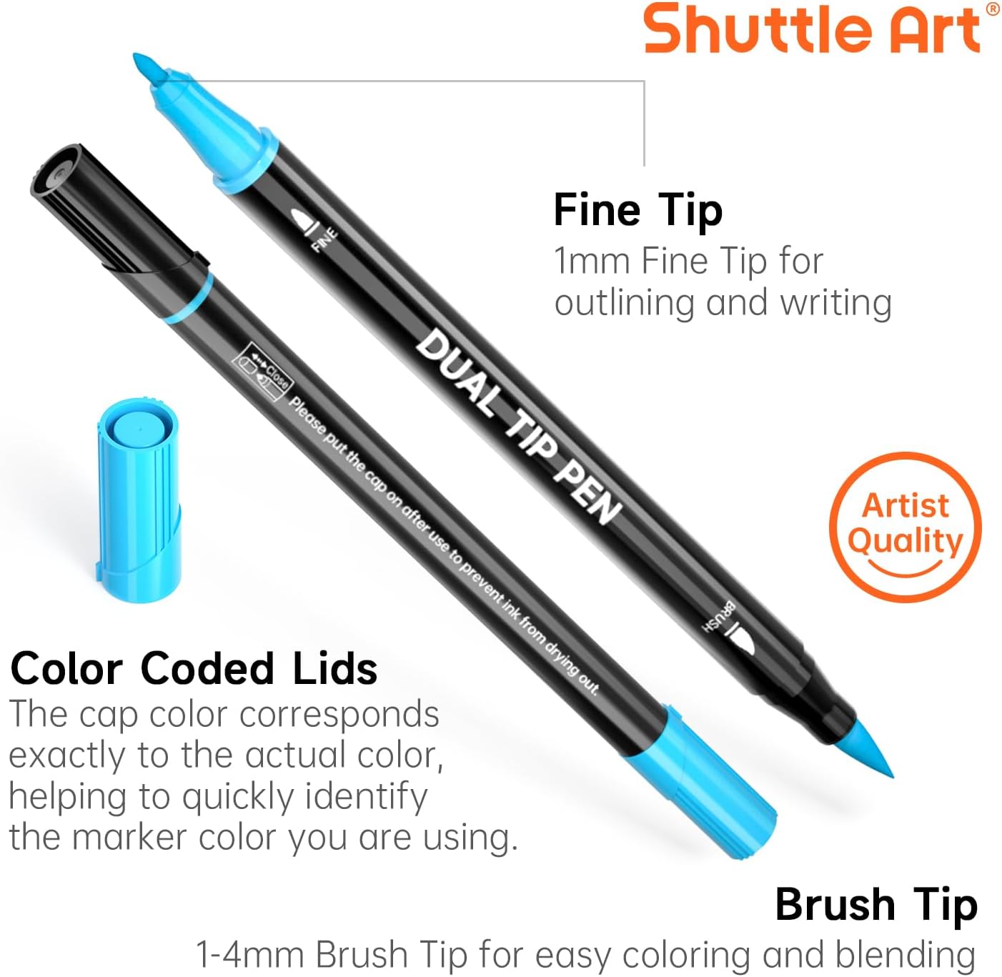 Shuttle Art Dual Tip Brush Marker Pens, 25 Colors Water-based Ink, Fine and Brush Tip Marker Set with 1 Coloring Book for Kids Adult Artist Calligraphy Hand Lettering Journal Doodling Writing