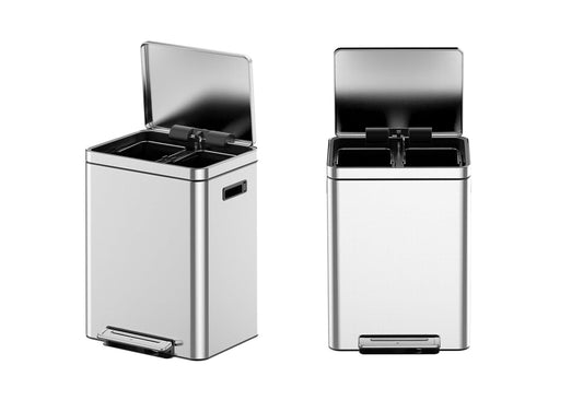 Kitchen Trash Can, 2 x 5.28 Gal (2 x 20L) Dual Trash Can with Recycle Bin, Stainless Steel Garbage Can, Fingerprint-Resistant Soft-Close Dual Recycling Bins for Kitchen