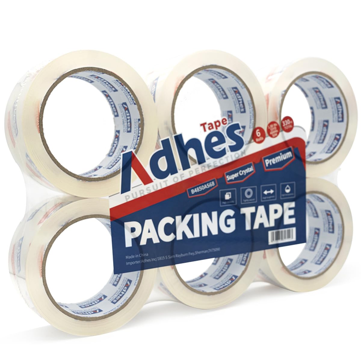 ADHES Super Clear Packing Tape, 6 Rolls x 1.88 Inch x 55 Yards, 2.7 mil Heavy Duty Shipping Tape Strong & Durable Package Tape for Shipping, Moving, Mailing and Sealing