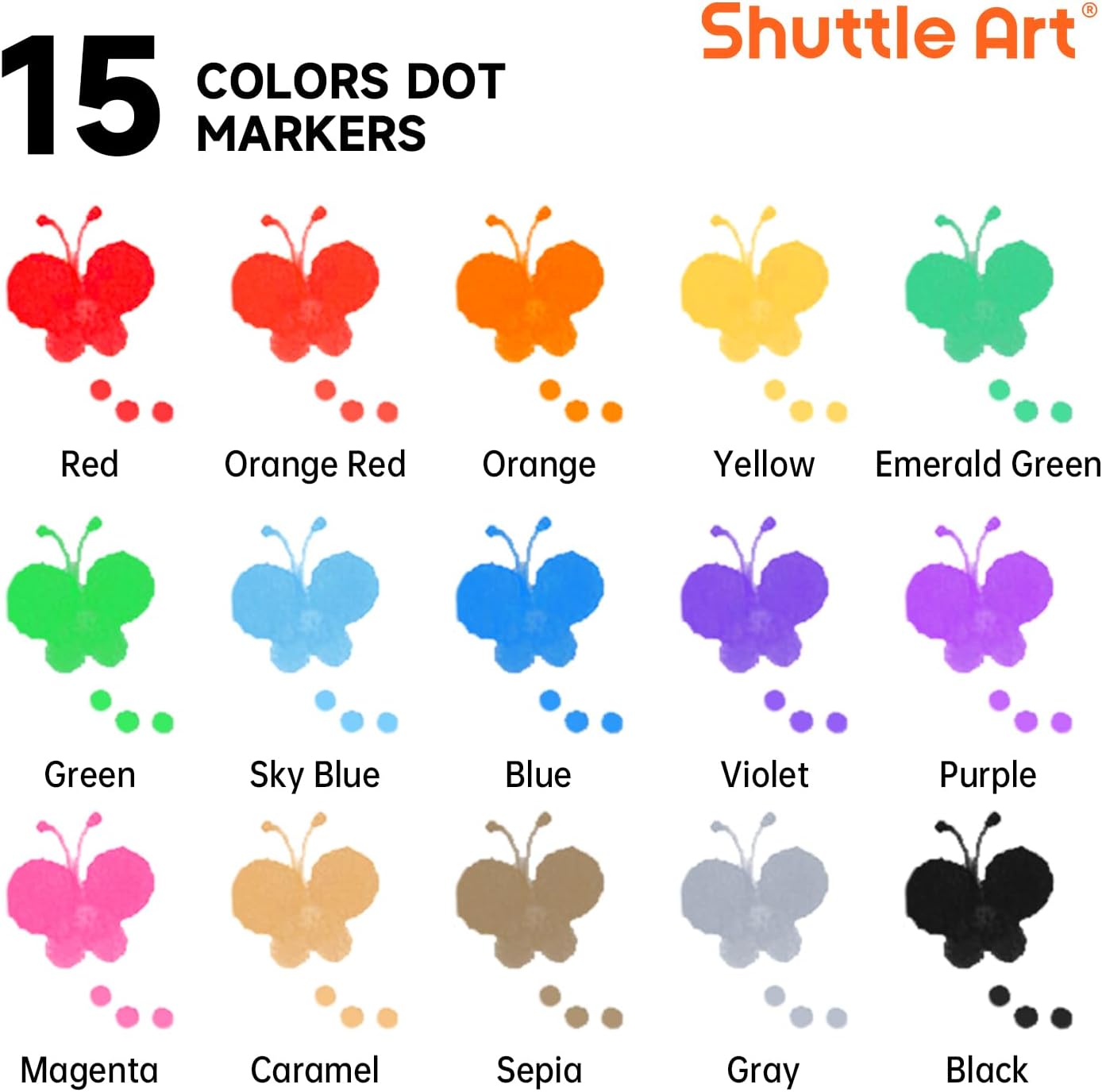Shuttle Art Dot Markers, 15 Colors Washable Dot Markers for Toddlers,Bingo Daubers Supplies for Kids Preschool Children, Non Toxic Water-Based Bingo Daubers