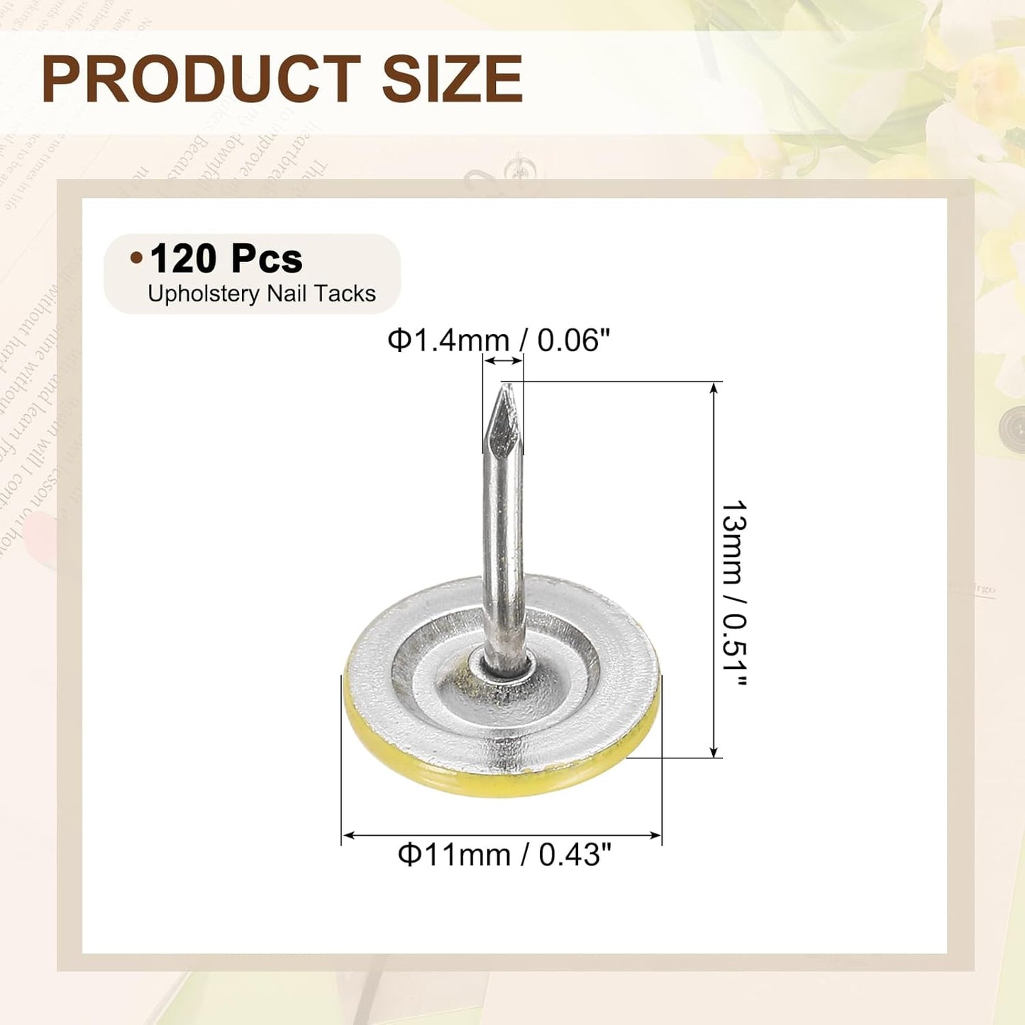 uxcell 120Pcs Push Pins, 11mmx17mm Round Flat Head Decorative Thumb Tacks Upholstery Tacks for Cork Board Office Wall Hangings, Light Yellow