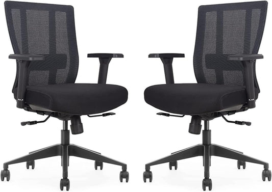 Bitchair Ergonomic Mesh Conference Room Chair - Adjustable Lumbar Support Computer Desk Chair with Height Adjustable Arms - Seat Depth Adjustable Office Chair - (Black) (Pack of 2)