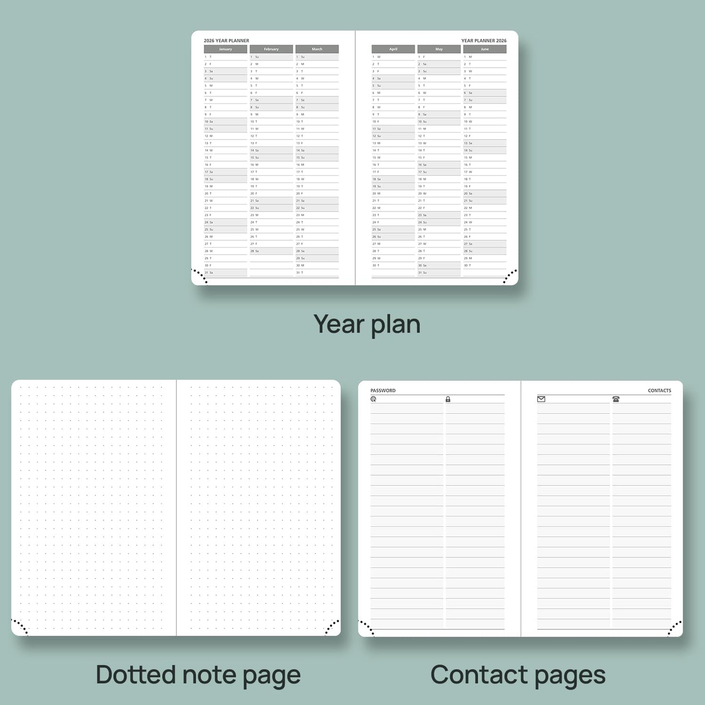 POPRUN Planner 2025-2026 Weekly Notebook for Purse(Pocket Size 4''x 6.25'') Small Academic Calendar (JUL.25 - JUN.26) with Monthly Tabs, Leather Soft Cover, Inner Pocket, 100 GSM - Cerulean Blue