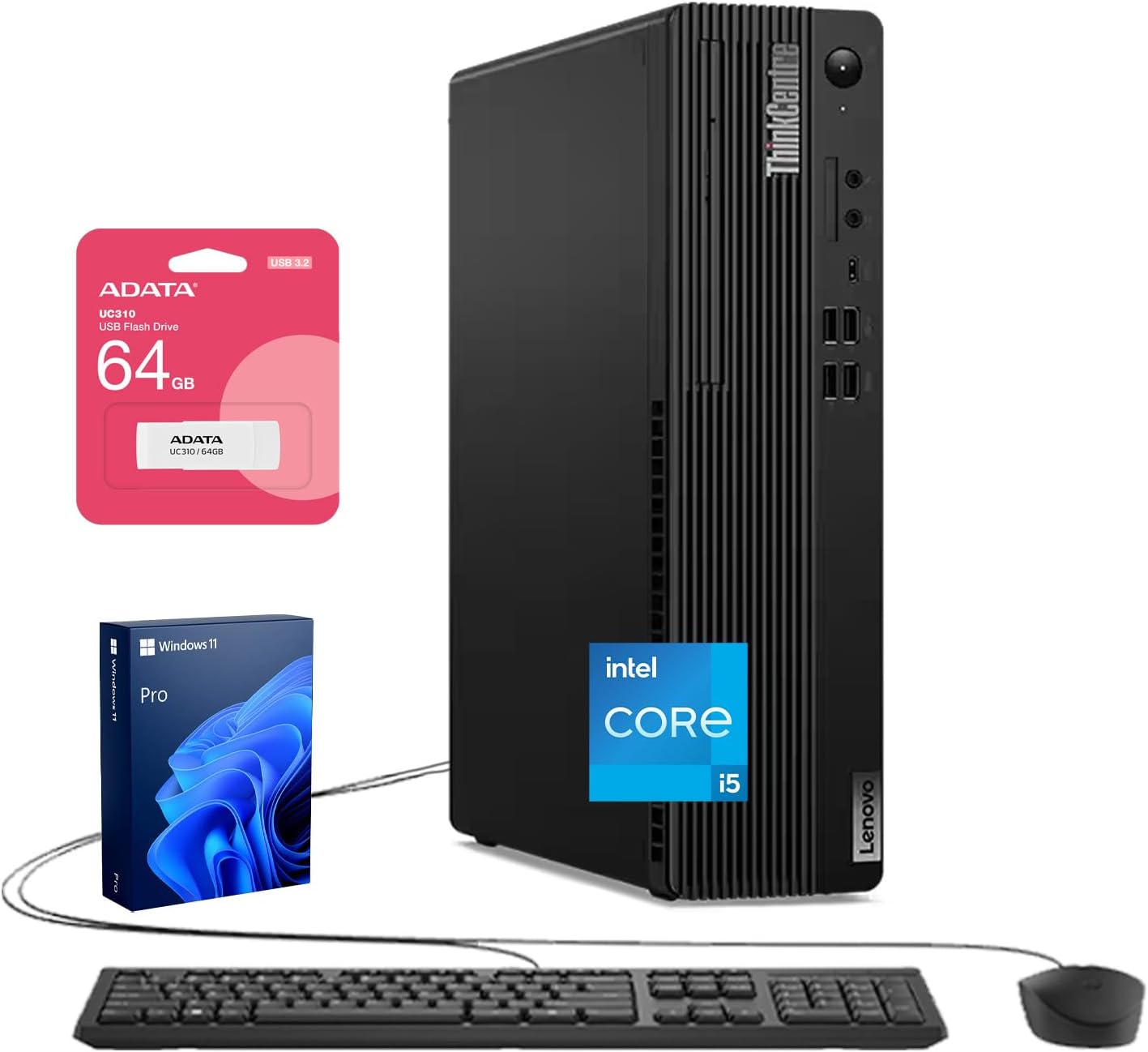 Lenovo ThinkCentre M70s Small Form Factor Business Desktop, 14th Gen Intel 10-Core i5-14400, 64GB DDR5 RAM, 2TB SSD, HDMI, DP, Wi-Fi 6, Windows 11 Pro, Bundle with Adata UC310 64GB USB Flash Drive