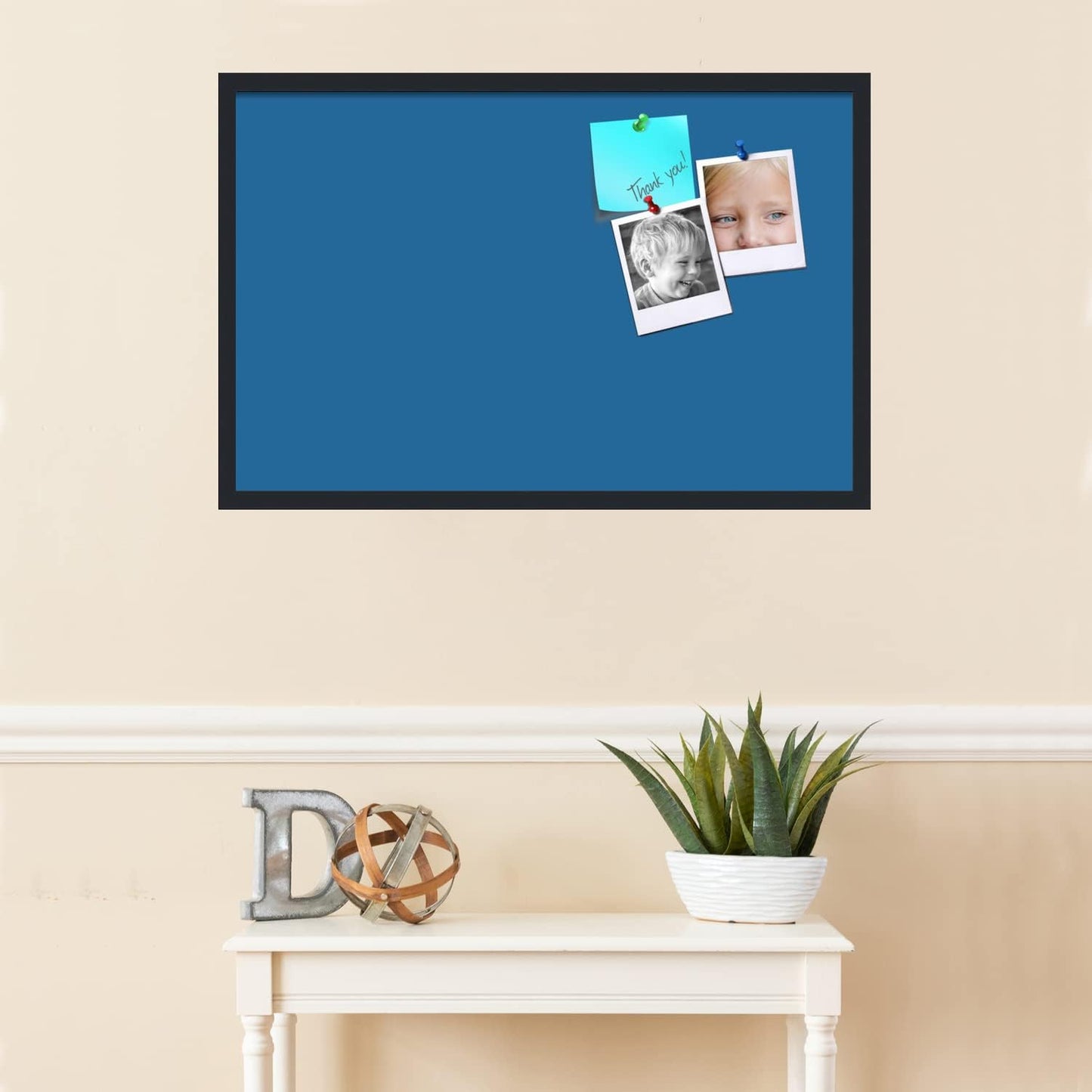 PinPix 34x22 Inch Cork Bulletin Board. This Decorative Framed Pin Board Comes with Navy Pastel Design and a Satin Black Frame. Ideal for Home Office Decor or Message Board (PinPix-1811)