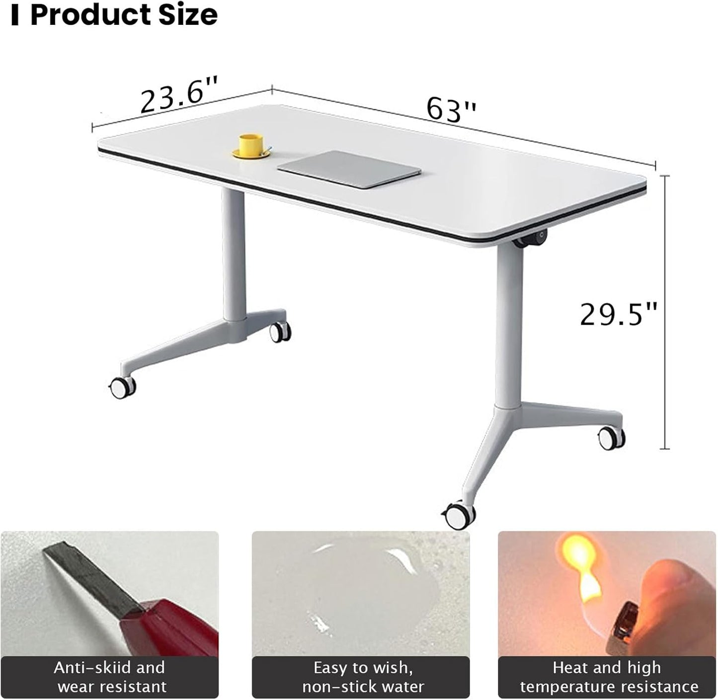 Conference Table Folding Conference Table, Modern Conference Room Table White Meeting Table Flip Top Large Mobile Training Table, Mobile Training Seminar Table for Office Classroom (6pack 63in)