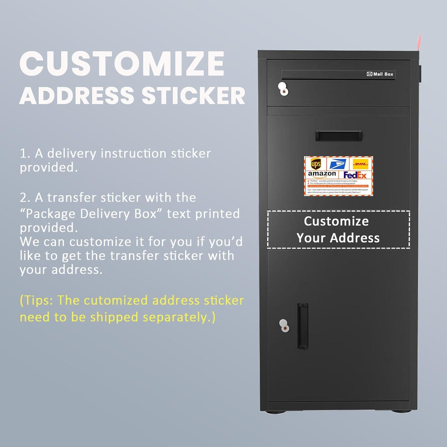Package Delivery Boxes for Outside, Large Parcel Drop Boxes with Lock, Customize Address Stickers Package Drop Boxes for Outside is Waterproof,Package Delivery Box for Porch (Black，40"*17.7"*15 in)