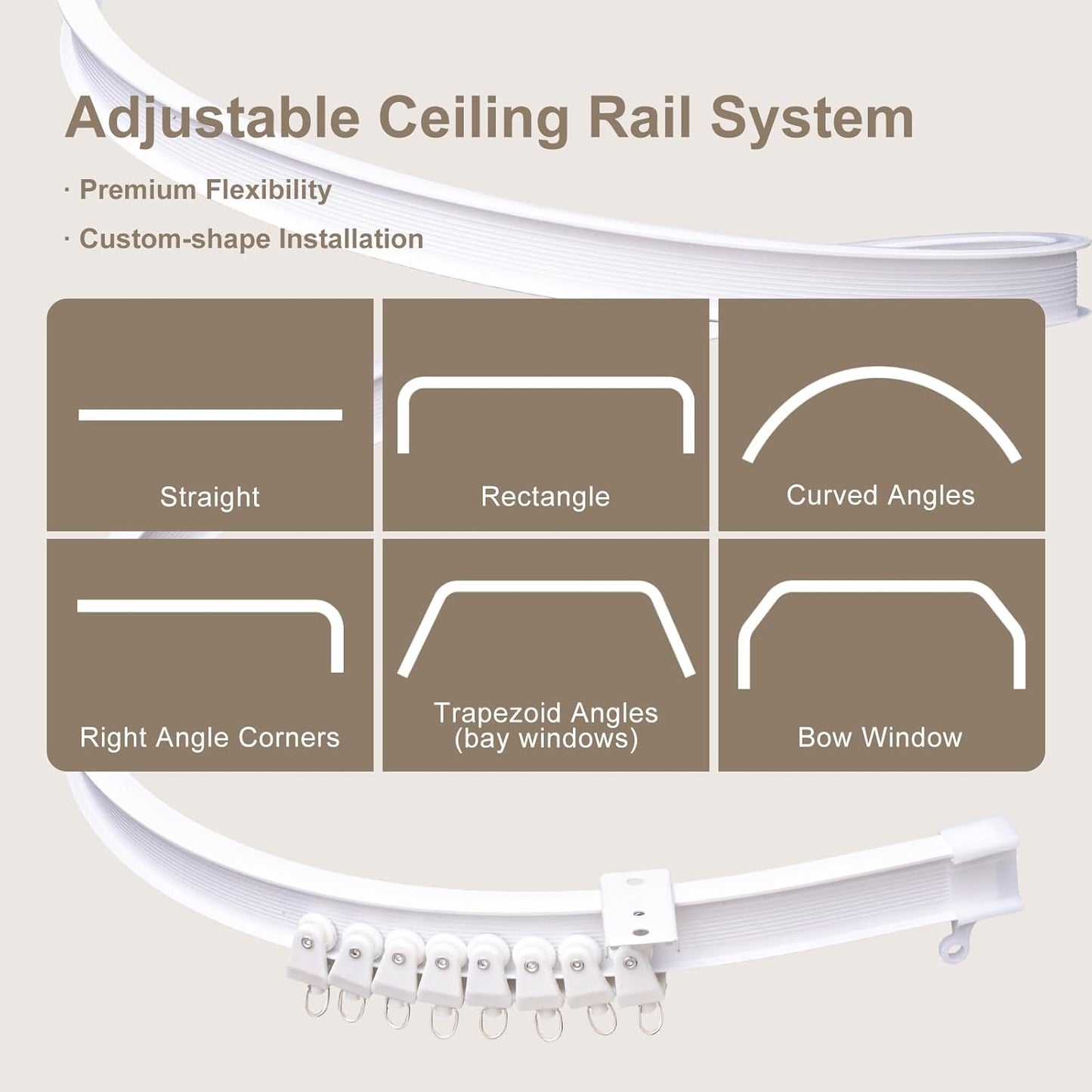 Room Divider Curtains & Flexible Bendable Tracks Set,Privacy Dividers Ceiling Track Curtain Window Blackout Curtains for Living Room Bedroom (W150 × H96 in 1 Panel Grey Drape & White Rail)