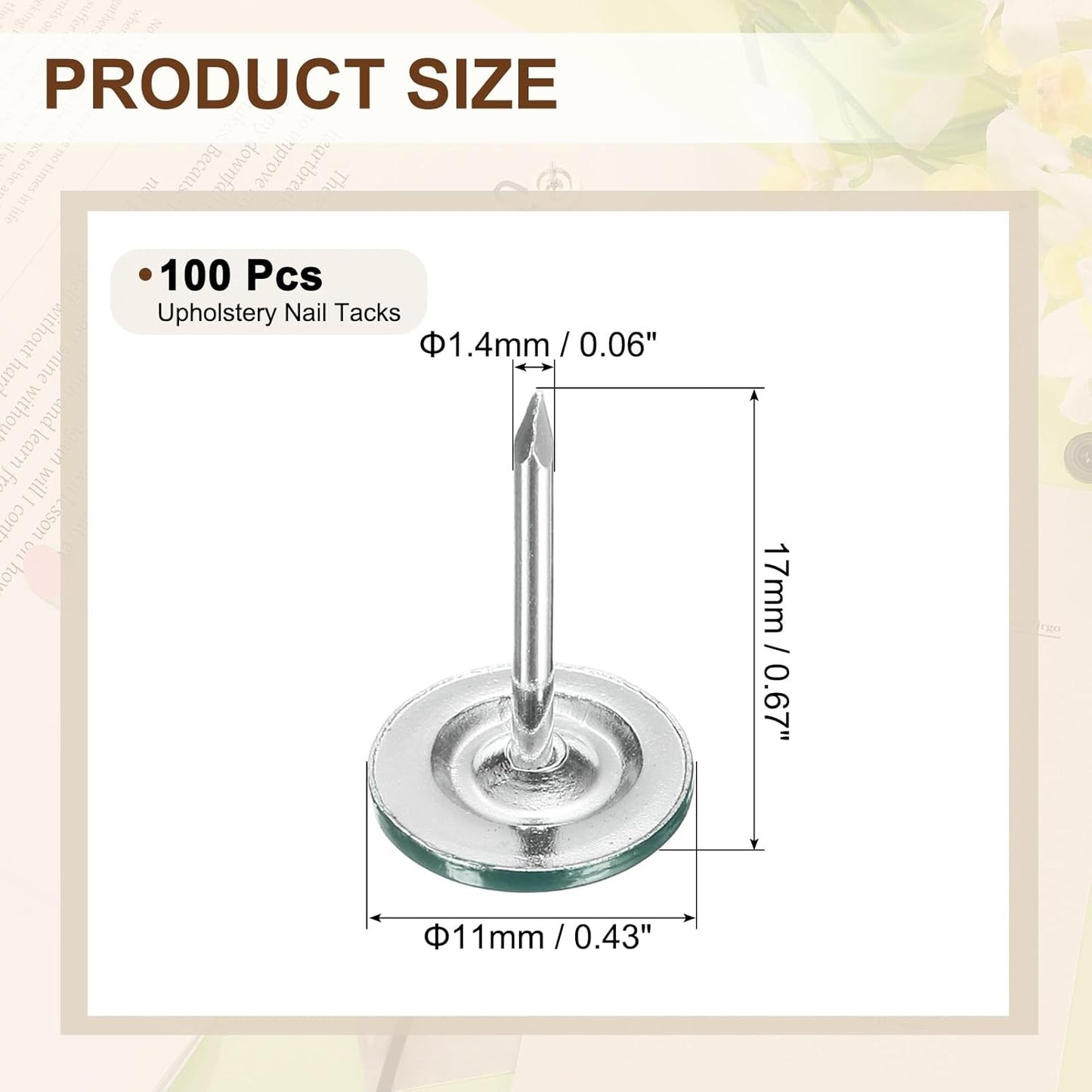 uxcell 100Pcs Upholstery Tacks, 11mmx17mm Flat Head Thumb Tack Decorative Furniture Nails Push Pins for Furniture Sofa Headboards, Green