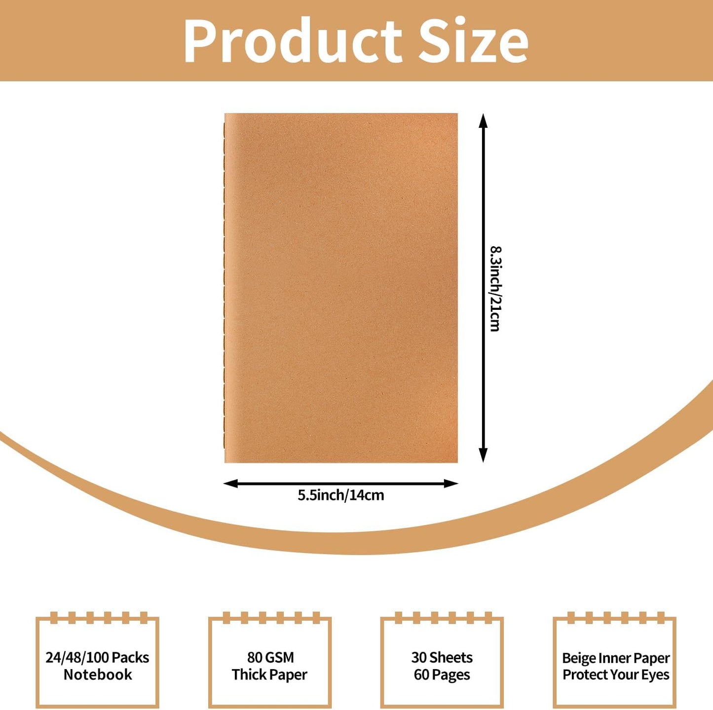 100 Pack A5 Blank Kraft Notebooks Bulk, Journaling Notebooks, Soft Cover Composition Notebook, 8.3x5.5 Inches 60 Pages Travel Journal Notebooks Set for Work, School, Student, Kids, Writing