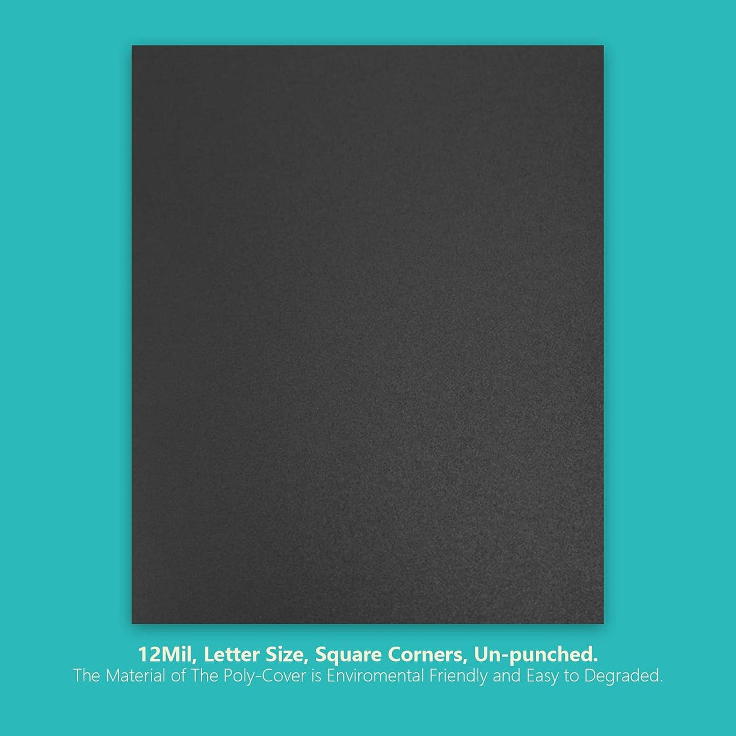 Binditek 200 Pack 12 Mil Sand-Textured Polycover, Midweight Binding Front and Back Covers, Lightly Sanded Finish, 8-1/2" x 11", Square Corners, Un-Punched, Black, Office Supplies