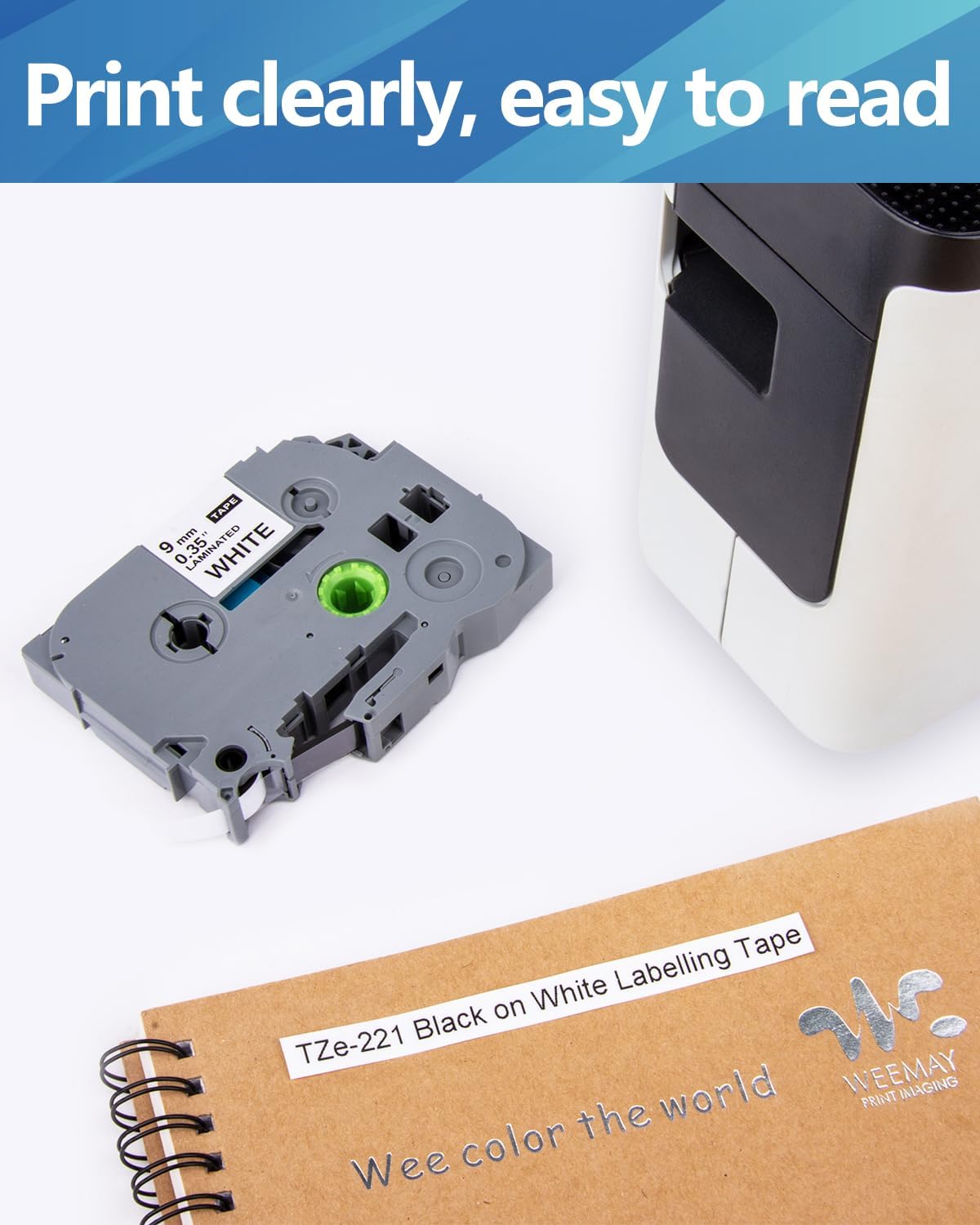 Weemay 3 Pack TZe-221 Compatible for Brother P-Touch Label Tape 9mm 0.35 Laminated White TZe TZ Tape TZ-221 TZ221 TZe221 3/8 Label for PTouch PTD210 PTD220 PTH110BP PTD410 PTD600 Printer