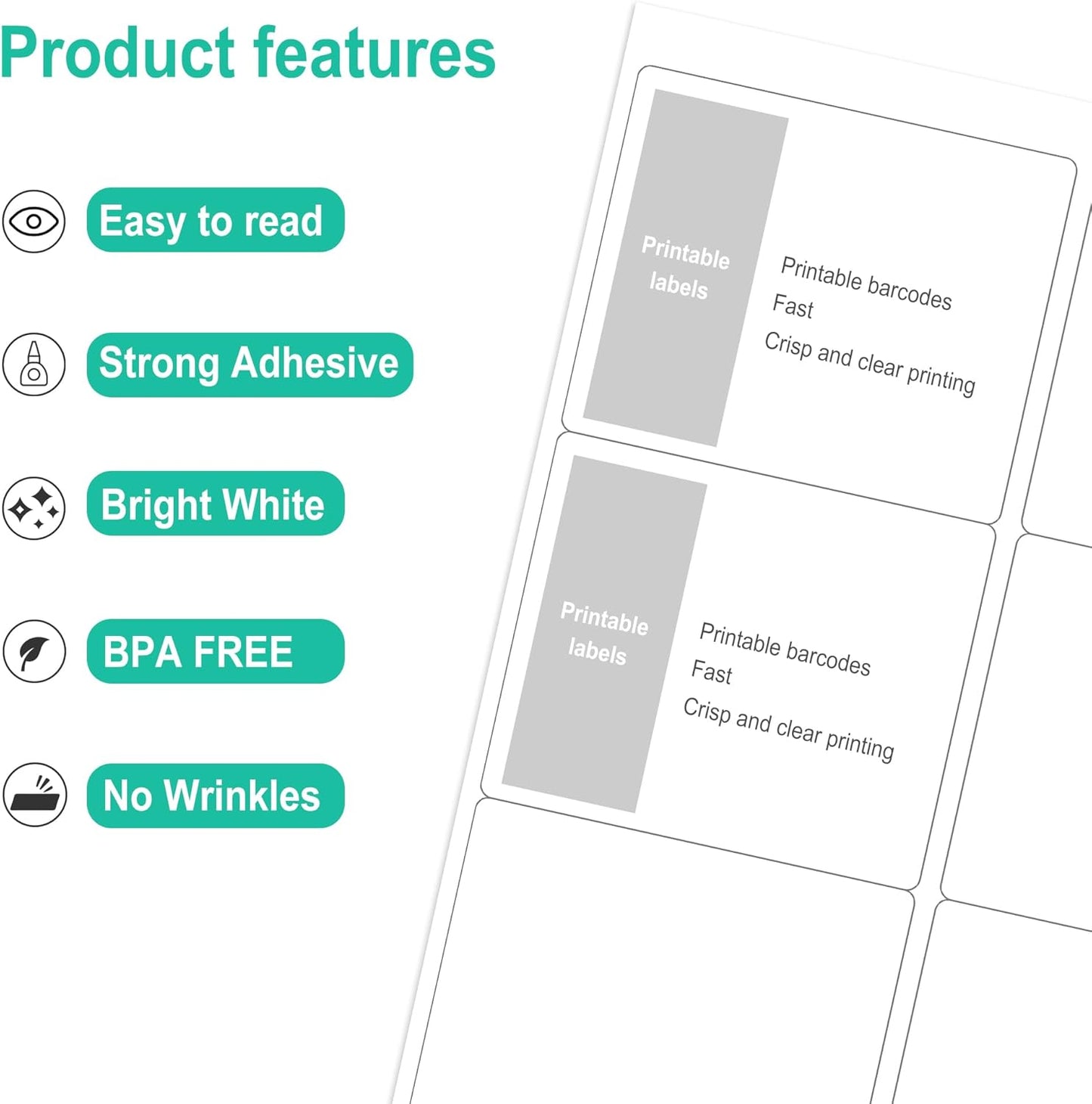 L LIKED 3-1/3" x 4" Printable White Sticker Labels, 300 Labels for Laser/Inkjet Printing - Matte (300 Labels, 50 Sheets)