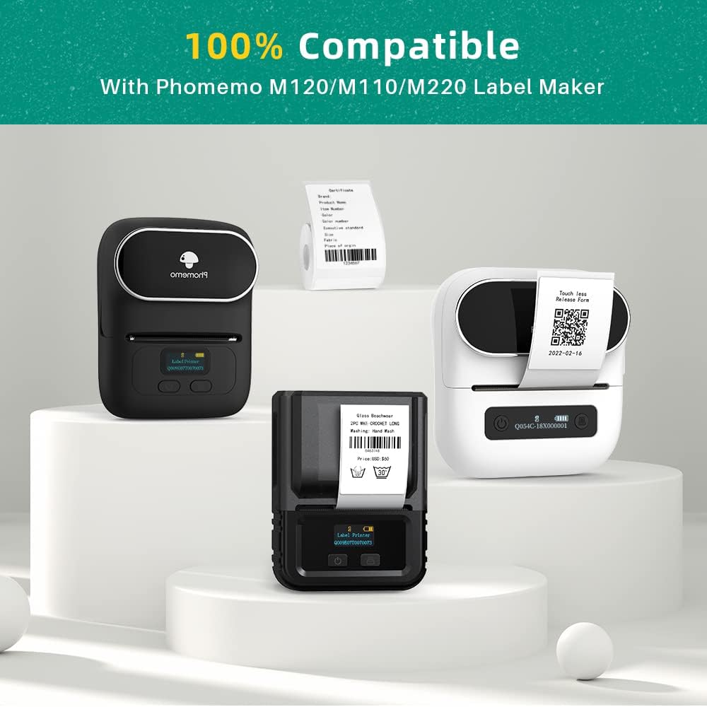 Phomemo 3 Rolls M110/M220/M110/M108/M250/M120/M150/M260/M221/M200 Thermal Label Paper 1.57'' x 2.36'' (40x60mm), Square Self-Adhesive Barcode&Address Label,130 Pcs/Roll, Black on White