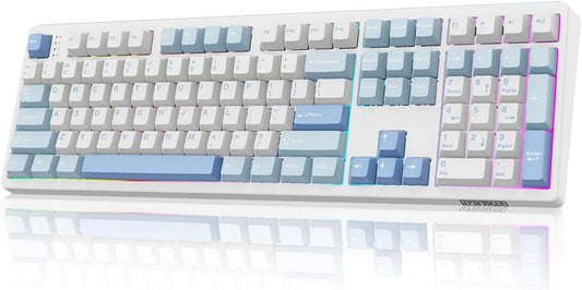 EPOMAKER TH108 Full Size Mechanical Keyboard, Wireless Gaming Keyboard, 8000mAh Battery, Creamy Gasket, 108 Keys, Hot Swap, Custom Driver, RGB Backlights (Blue&White, Creamy Jade Switch)
