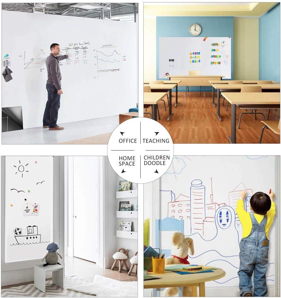 Magnetic Whiteboard Contact Paper for Wall 94 x 48 inches, Magnetic Dry Erase White Board Sticker with Non-Adhesive Backing for Office Home School