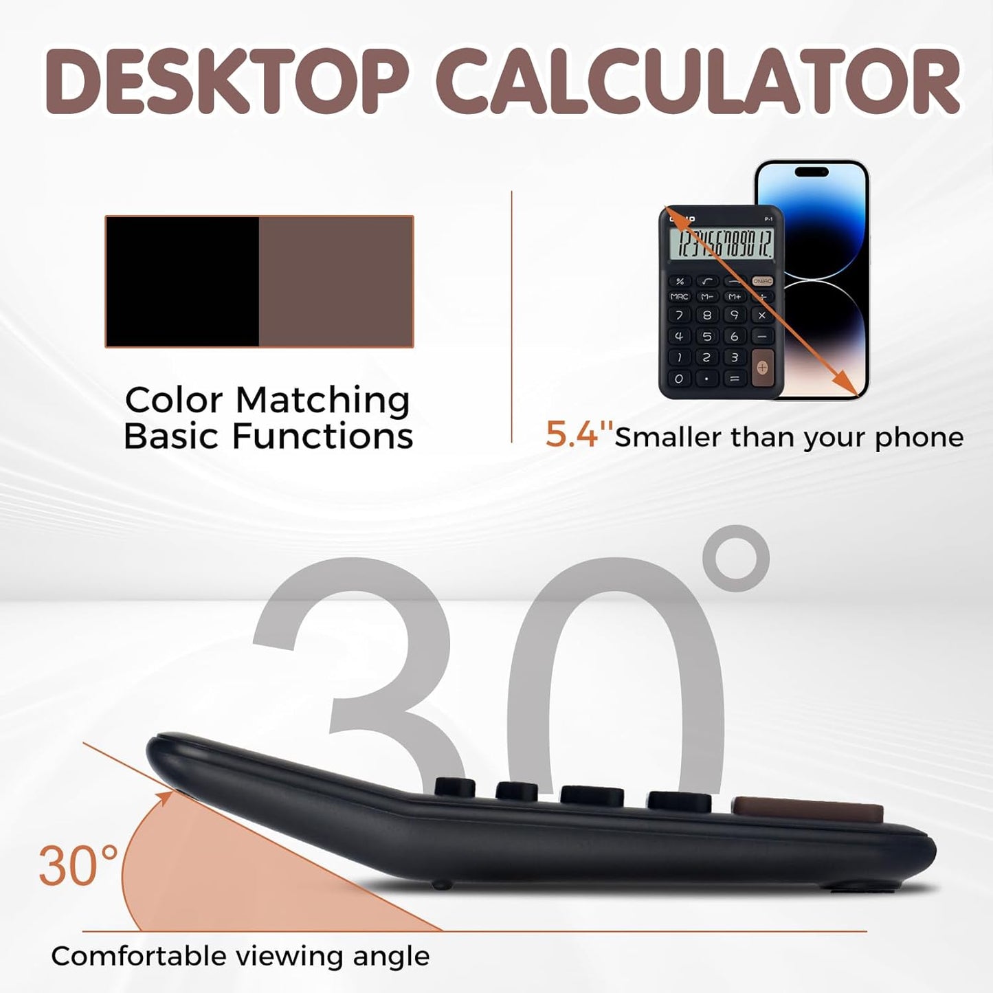 Pendancy Small Desk Calculator Cute, 12 Digit LCD Display, Basic Function, Auto-Sleep, 4.7"x2.9" Pocket-Sized Design Handheld Calculators Desktop, for Office, School, Business & Travel(OS-P1 Black)