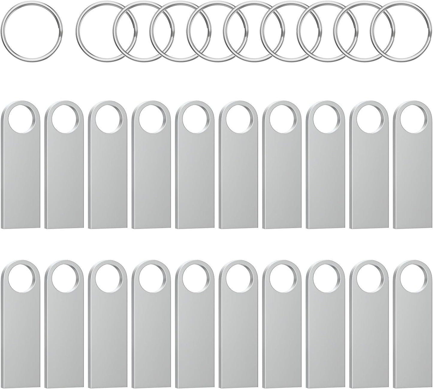 ABLAZE 4GB Flash Drive 20 Pack, Metal USB 2.0 Thumb Drives with Keychains USB Sticks Pendrives (Sliver)