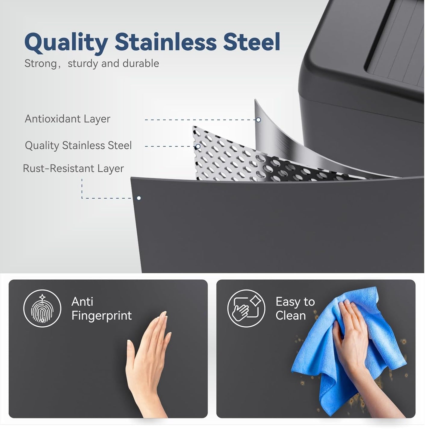 ELLO&ALLO Garbage Can Motion Sensor Trash Can 13 Gallon for Kitchen with Roll Up Lid, Automatic Touch Free High-Capacity with Wheels Black Waste Bin