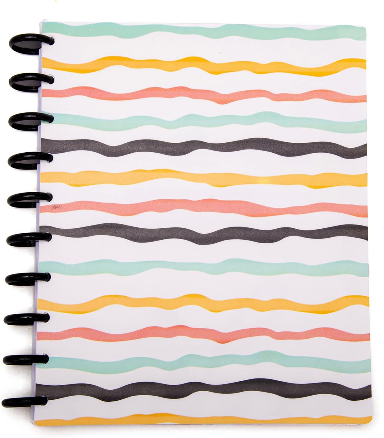 Talia Discbound Notebooks, Planner, Customizable, (Colorful Stripes w/Black Discs, Midsize 18632 (7.5in x 9.75in))