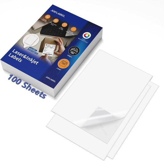 Shipping Label Address Mailing Stickers 8.5 x 11 100 Full Sheets Paper for Inkjet Printer Printable Printing Thank You Labeling to Write on Envelope Storage Bins File Folder Blank White Letter Size