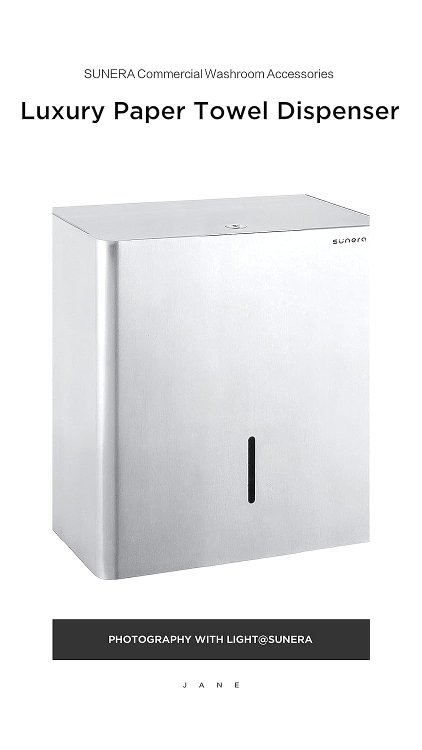 SUNERA Luxury Commercial Paper Towel Dispenser Wall Mount M-Fold Hand Paper Towel Dispenser 304 Stainless Steel Brushed Finish Durable