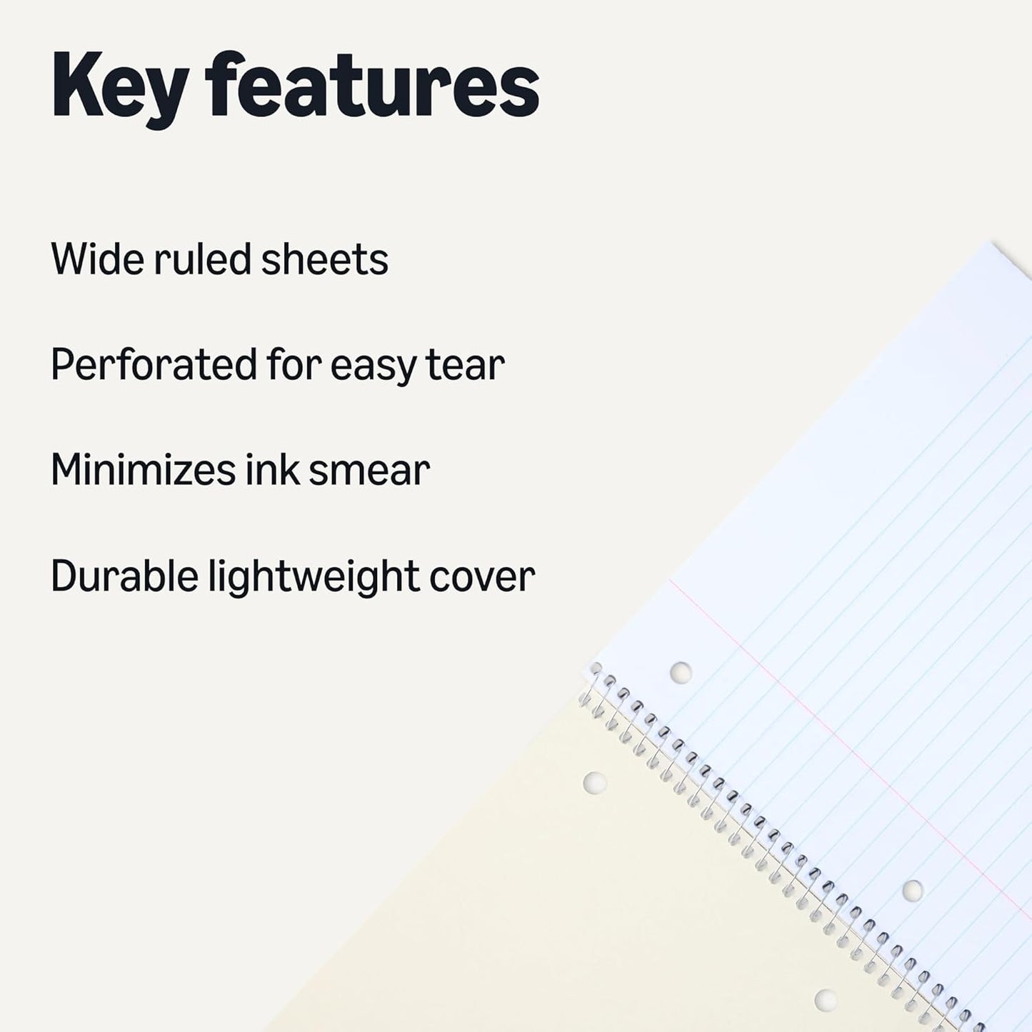 Amazon Basics Wide Ruled Spiral Notebook, 70 Sheets, 8" x 10-1/2", 5 pack, Assorted Pastel Solid Colors