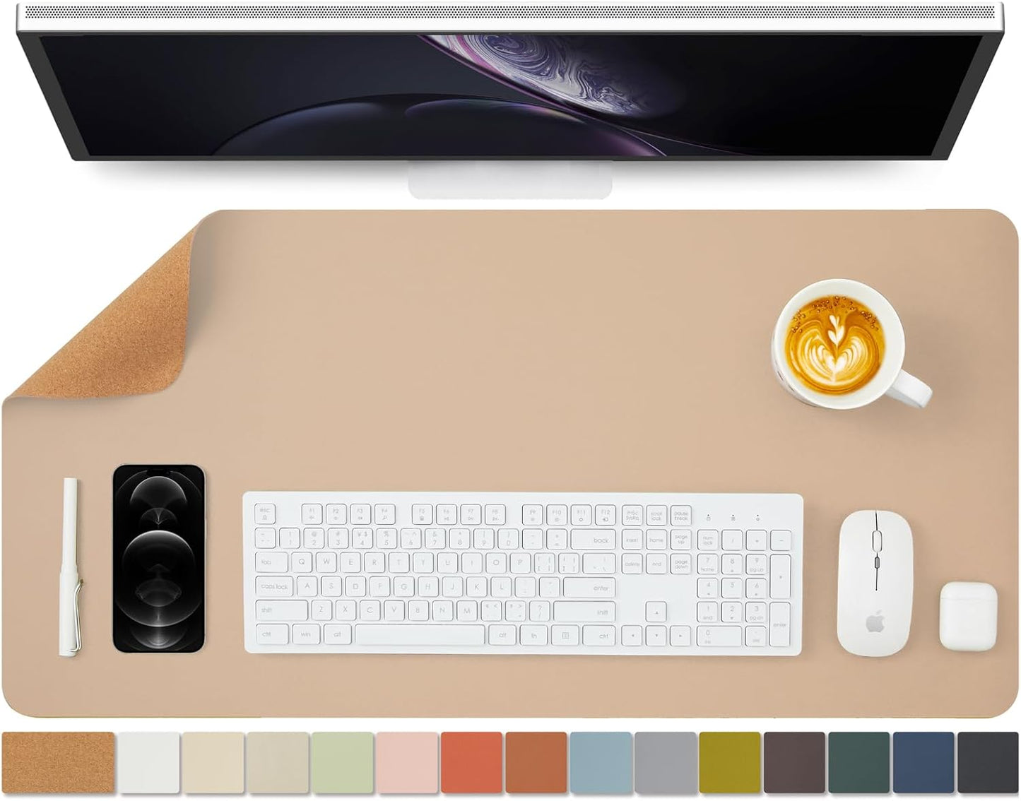 Cork Apricot Desk Mat - Dual-Sided Desk Pad for Office and Home - Desk Organization and Accessories - Ideal for Large Mouse Pad and Desk Mats on Top of Desks(31.5"x 15.7")