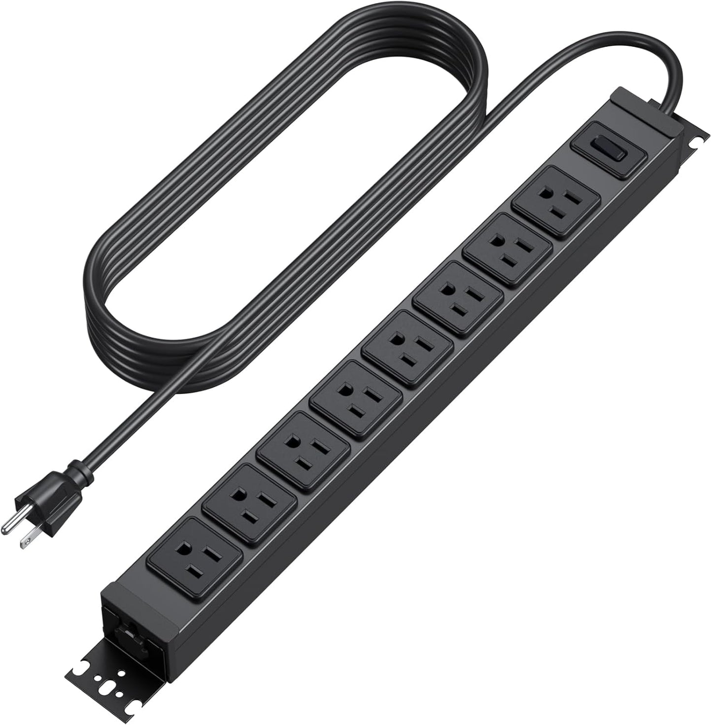 HHSOET Metal 360° Rotating Mountable Power Strip, 8 Outlet Gaming Table Mounted Outlet Strip, Heavy Duty Wall Mount Surge Protector with Switch, 15A 125V 1875W, 6ft Power Cord.(Black)