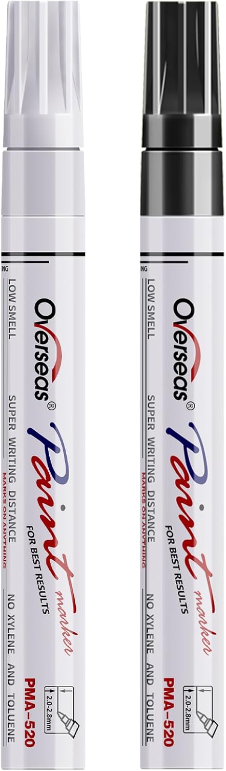 Overseas Permanent Paint Pens Paint Markers - 2 Pack White and Black Oil Based Markers, Quick Drying and Waterproof Marker Pen for Metal, Rock Painting, Wood, Rubber, Plastic, Canvas, Mug. Medium Tip