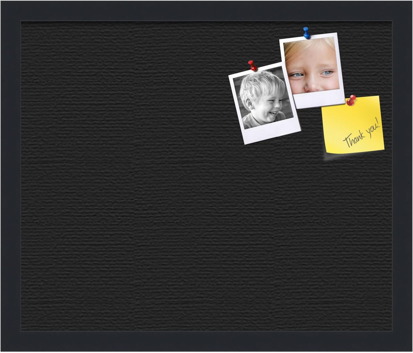 PinPix 18x15 Inch Cork Bulletin Board. This Decorative Framed Pin Board Comes with Solid Black Design and a Satin Black Frame. Ideal for Home Office Decor or Message Board (PinPix-622)