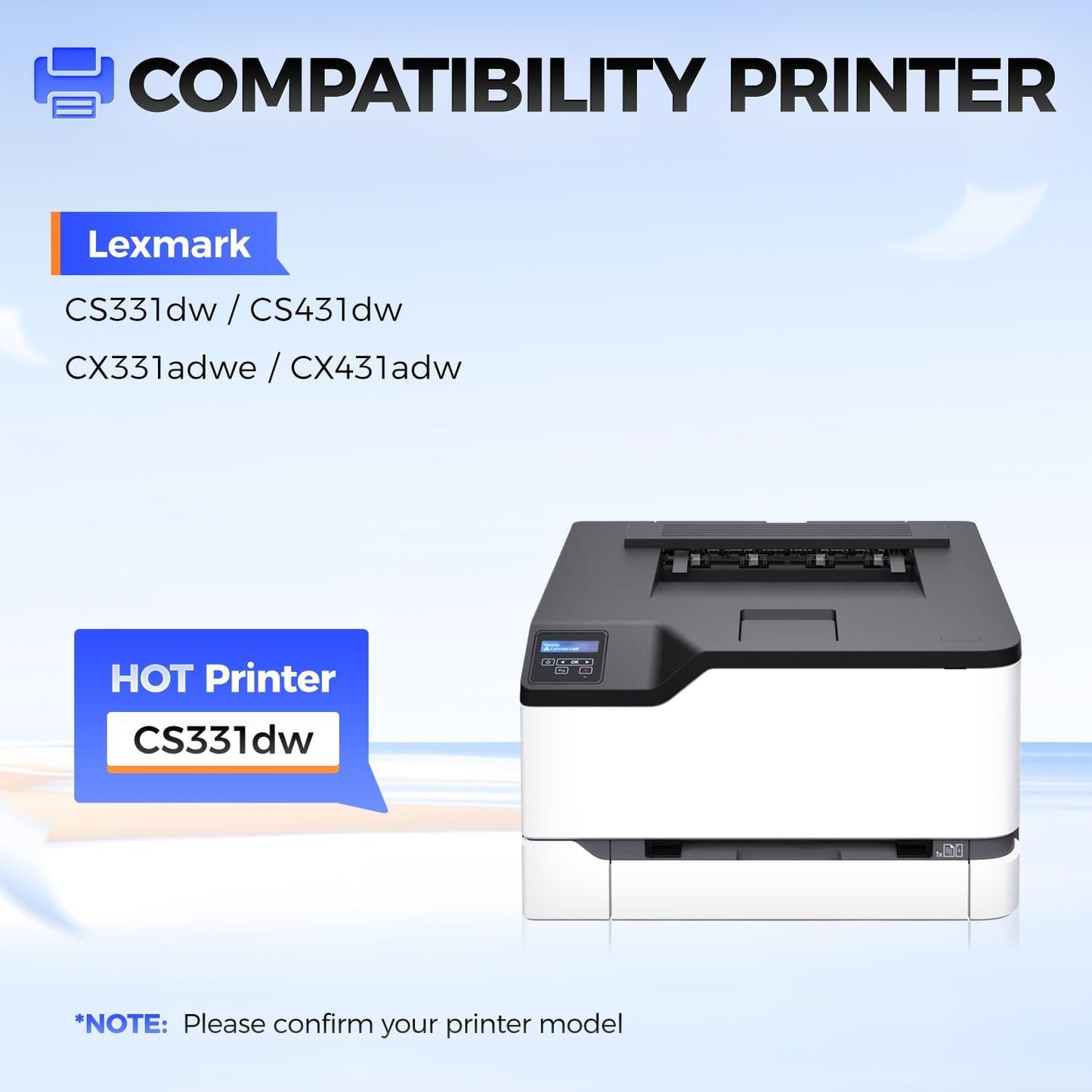 20N10K0 20N10C0 20N10M0 20N10Y0 Toner Cartridge Set（4-Pack with chip） Replacement Compatible for Lexmark Color CS331dw CS431dw CX331adwe CX431adw Laser Printer All-in-One（Black Cyan Magenta Yellow）