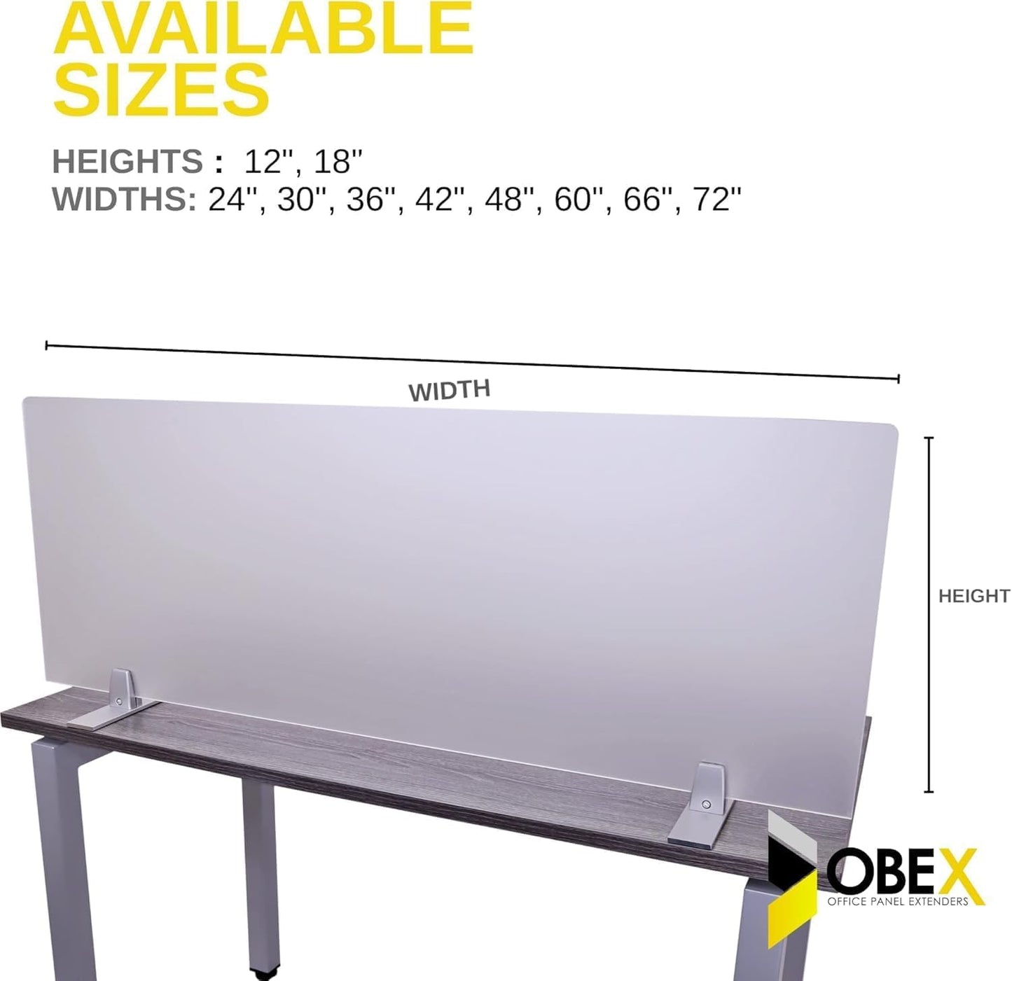 OBEX Acrylic Free Standing Screen, Divider for Desk Privacy Home & Office Partitions for Table Top Workstation, Portable Cubicle Panel for Work, 24" x 60", Frosted