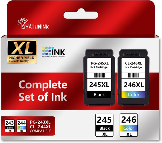245XL 246XL Combo Pack Compatible for Canon Ink 245 and 246 Works with MX490 MX492 TR4520 TR4522 MG2500 MG2522 TS3100 TR4500 Printer PG245XL CL246XL (Black and Tri-Color)
