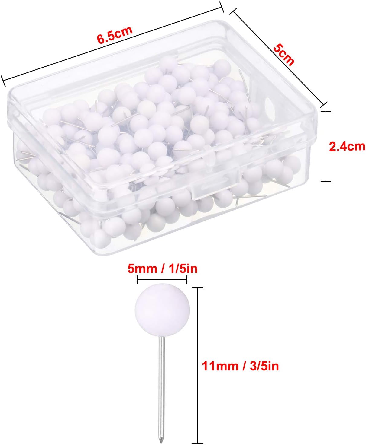 Map Tacks Push Pins Small Size 300 Packs (White, 1/5 Inch)