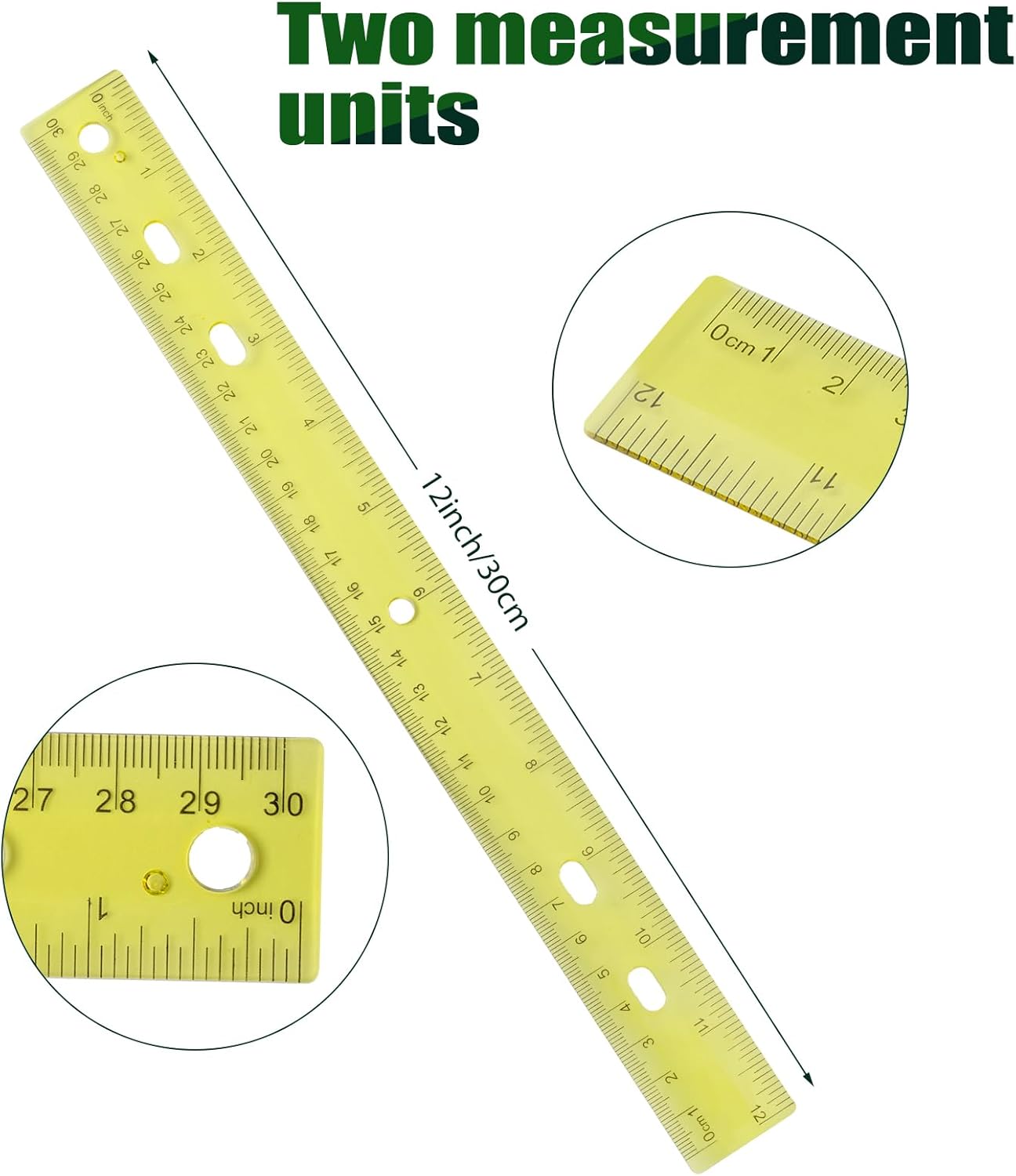28 Pack Plastic Ruler 12 Inch Transparent Rulers - Metric Bulk for Kids School Office Classroom, Yellow
