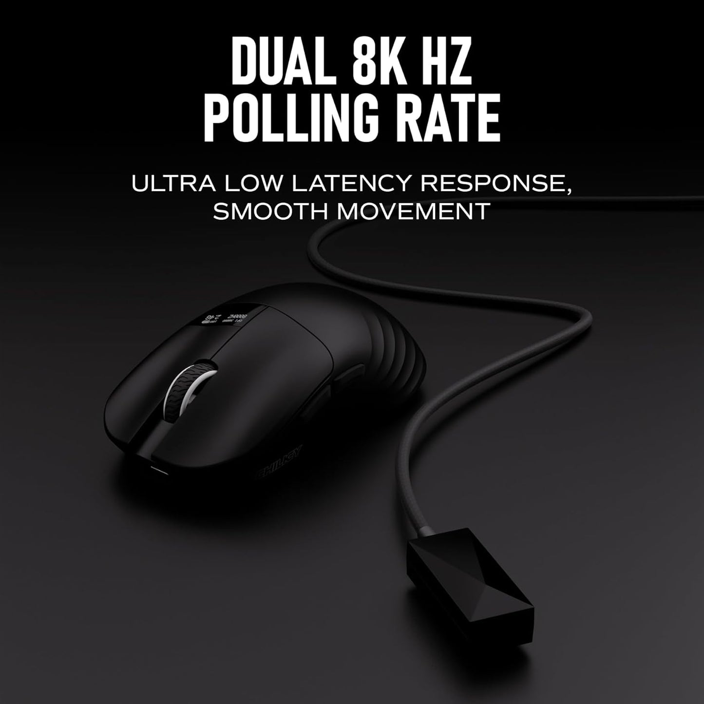 Chilkey Glacier LW 8K M Wireless Gaming Mouse with Screen - 49g Super Lightweight - Dual 8K Polling - Maximum 30000 DPI - Optical Switch - Tri-Mode 2.4G/USB-C/Bluetooth 5.2 - Black