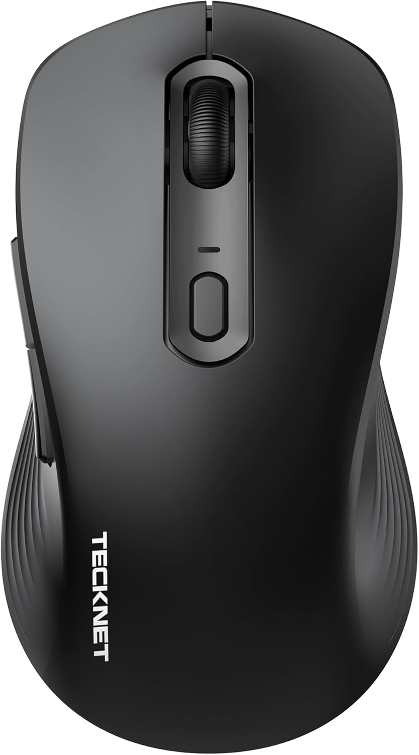 TECKNET Bluetooth Mouse, [ USB + BT1 + BT2 ] Wireless Mouse for Laptop, Silent Click, Full-Size, 4800 DPI Computer Mice Wireless, Dual Mode for Laptop, Computer, iPad, MacBook