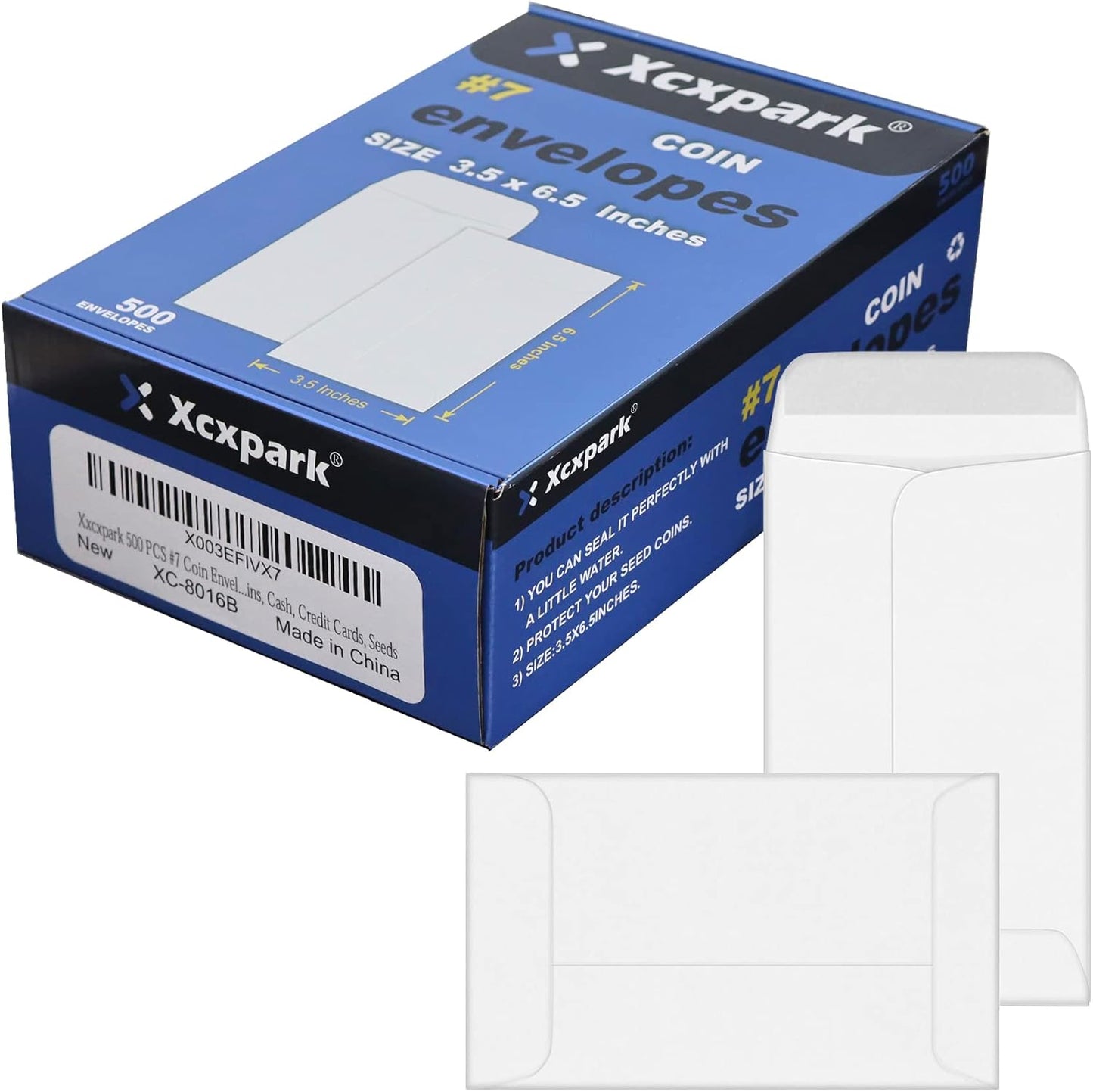500 PCS #7 Coin Envelopes, 3.5 x 6.5 inches White Kraft Envelopes Classic Small Parts Envelopes with Self Adhesive Gummed Flap for Coins, Cash, Credit Cards, Seeds
