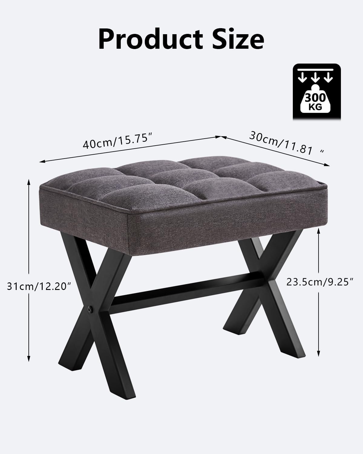 IBUYKE Small 12" H Footrest, Square Linen Foot Stool with Metal X-Leg, Multi-Use as Small Side Table, Step Stool for Living Room, Bedroom, Entryway, Office, Dark Gray WBD011G
