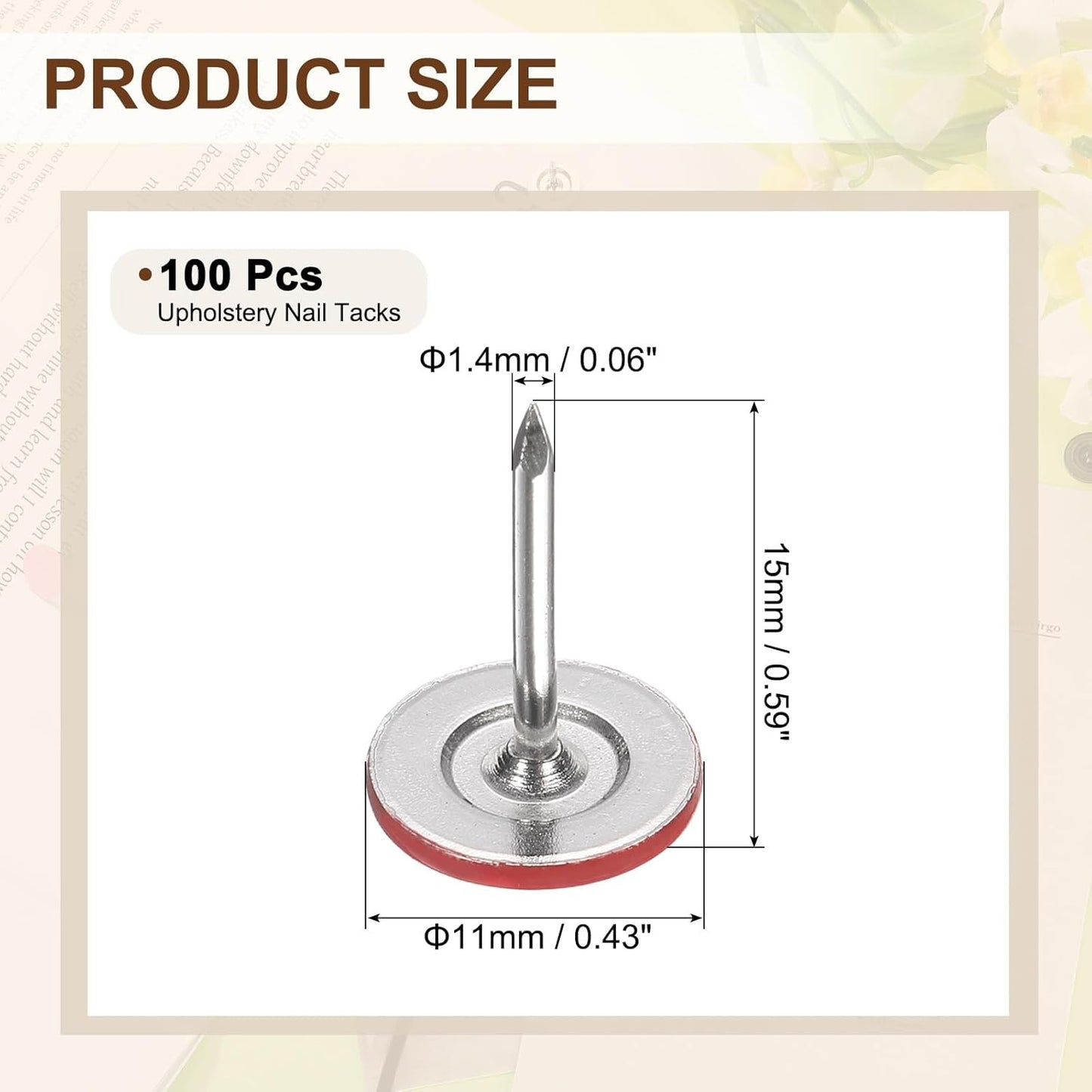 uxcell 100Pcs Upholstery Tacks, 11mmx15mm Flat Head Thumb Tack Decorative Furniture Nails Push Pins for Furniture Sofa Headboards, Red