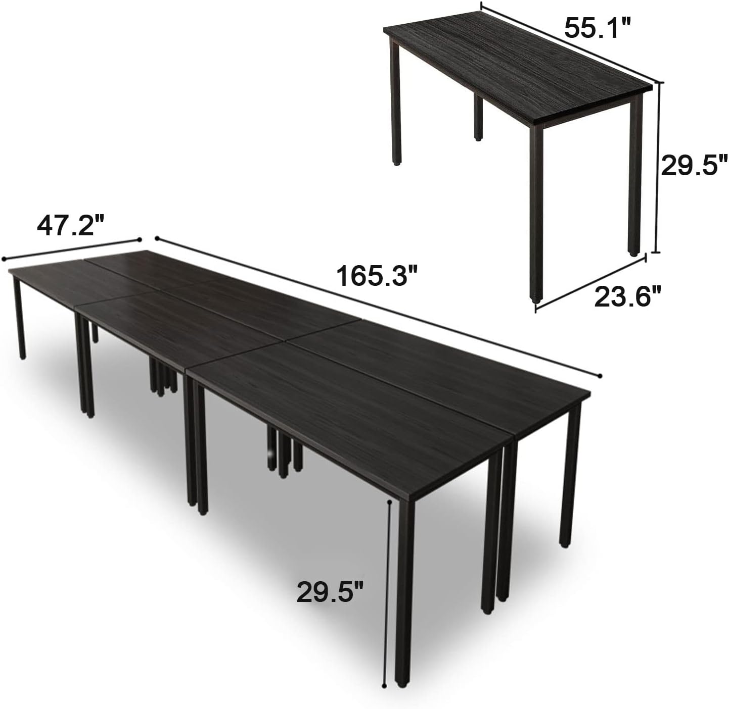 Bonzy Home Conference Tables 14ft Meeting Room Study Writing Printer Table Office Computer Desk for 16 People Save Space Design Modern 6PCS (165.3"x47.2"x29.5", Black)