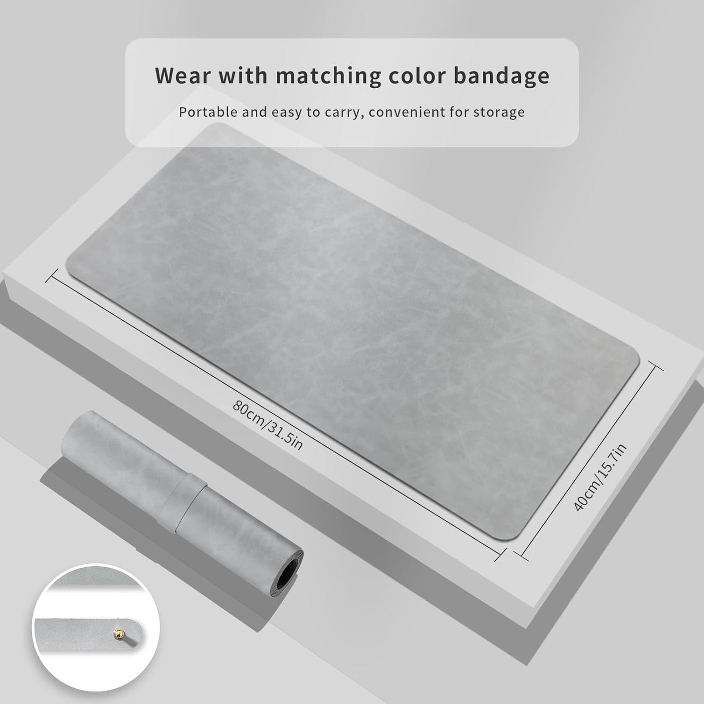 Crazy Horse Leather Desk Mat Large Mouse Pad Laptop Desk Pad Waterproof Non-Slip Table Blotter Desktop Writing Pad for Office and Home (Light Grey, 60x35cm)