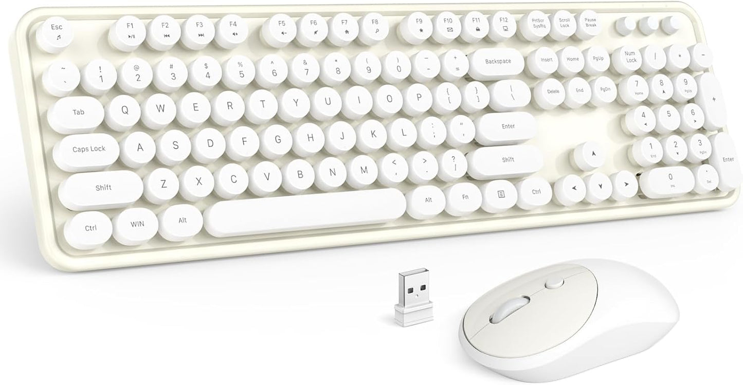 MOFII Wireless Keyboard and Mouse Combo, Milk White 2.4G Full Size Keyboard, Round Key Typewriter Keyboards and Cute Mice with 2 in 1 USB Dongle, for PC Laptop Chromebook Smart TV
